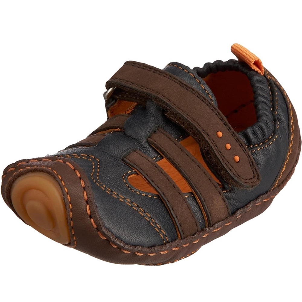 Umi “Sail” Brown & Navy Leather Crib Shoes Sandals 6-12 Months EUR 18 Baby Boy